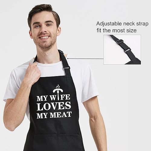 Miniatura 2 de Divertidos delantales de parrilla para hombres con bolsillos, regalos traviesos para él, esposo de esposa, Negro -