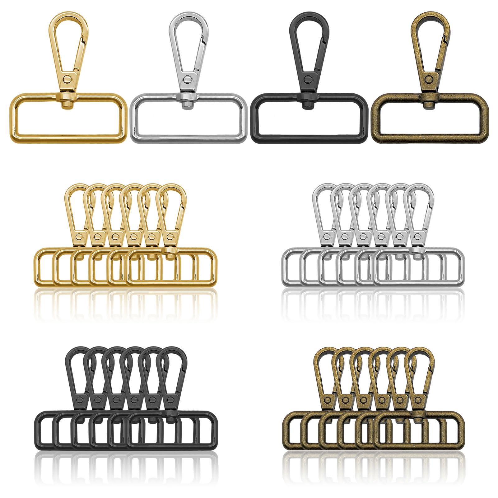 32pcs Swivel Clasps with D Rings 1 1/2 inch Swivel Snap Hooks D Ring Lobster Claw Clasps Lanyard Snap Hook Metal Clasp Hook for Lanyard Key Rings