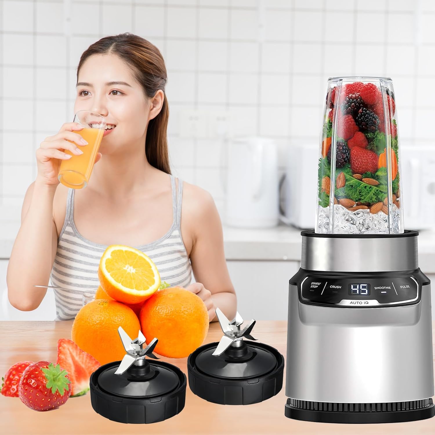 Blender Replacement Parts for Ninja, 24oz Ninja Blender Cups with To-Go Lids, 7 Fins Blender Replacement Blade Compatible with Nutri Ninja Auto iQ Blenders BL2012 BN801 BN401 BN751 BL480-30 BL642-30