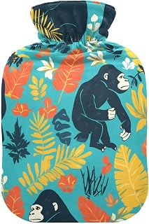 Tropical Plants Gorilla hot Waterbottle with Soft Cover, 2L hotwater Bag for Neck Shoulder Warmer