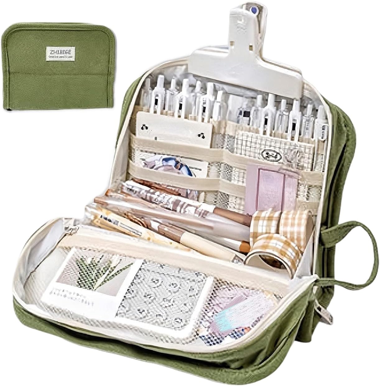 AuraGlor Large Capacity Pencil Case 9 Compartments for Students & Adults (Green)