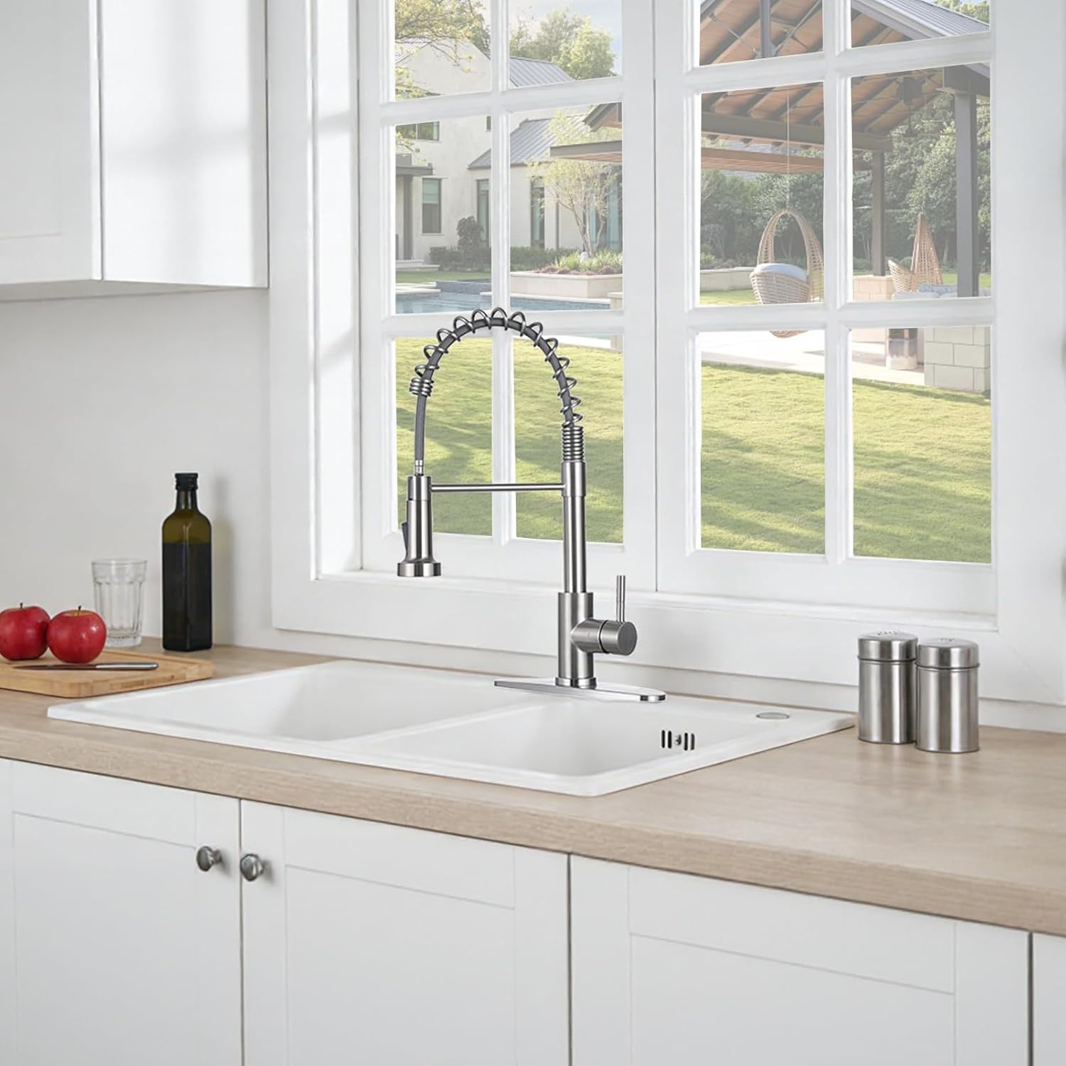 VCCUCINE Kitchen Faucet with Pull Down Sprayer Brushed Nickel Stainless Steel 1 Handle Pull Out Spring Sink Faucets 1 Hole Or 3 Hole Dual Function for Outdoor Utility Camper Laundry Rv Wet Bar
