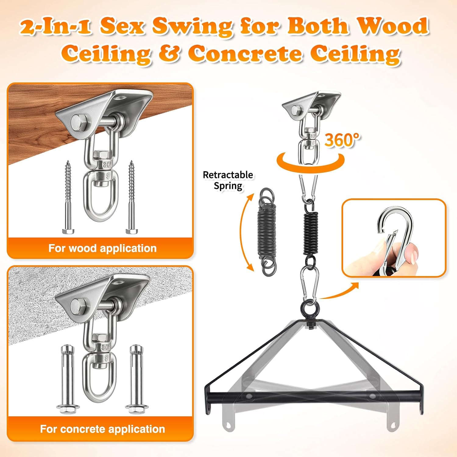 Sex Swing Stand Hold up to 500 lbs Capacity Steel Triangle Frame with Spring BDSM Furniture for Couples Indoor & Outdoor Use (Ceiling Sex Swing Stand)