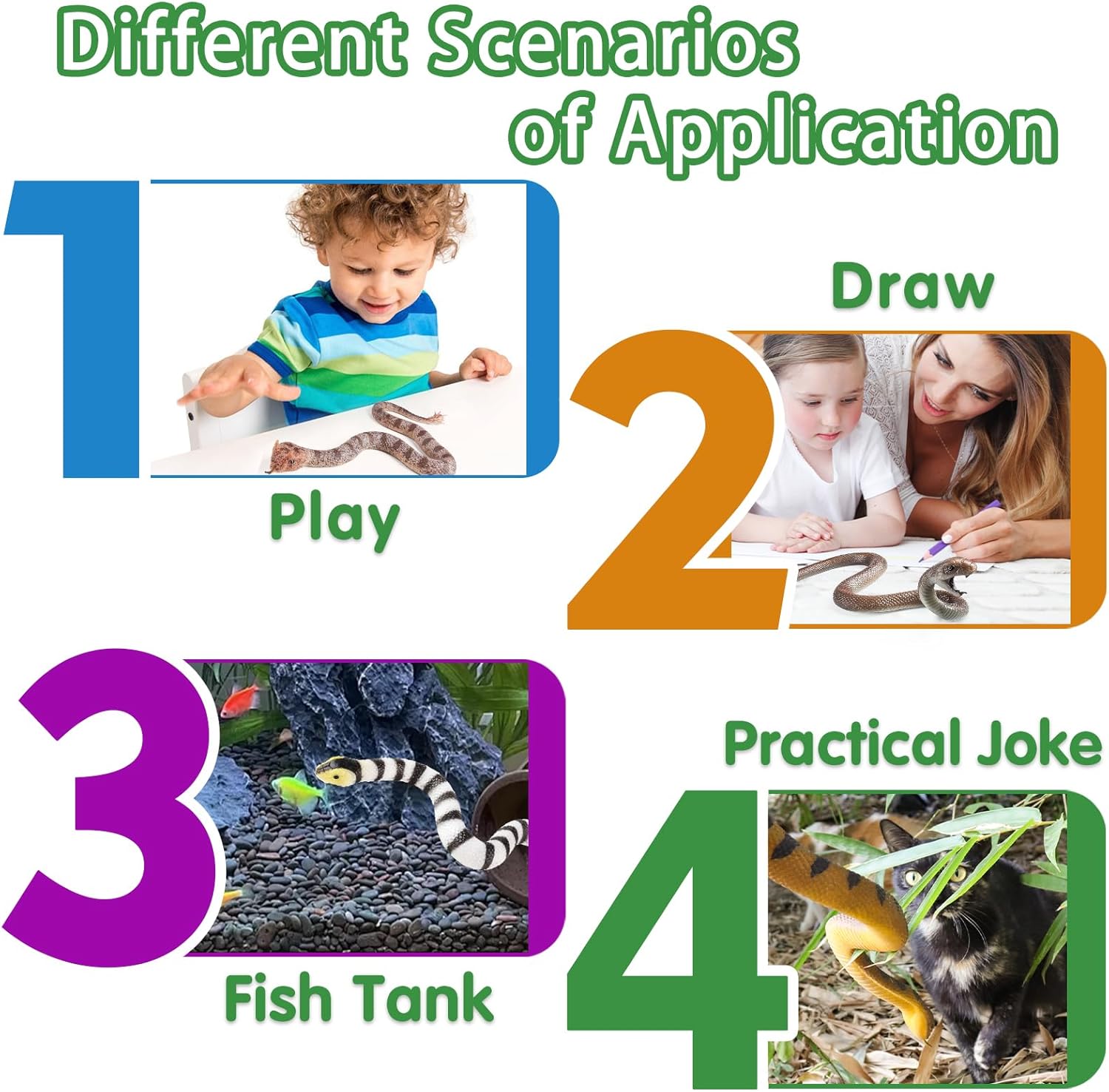 EOIVSH 6pcs Fake Snakes - Realistic Rubber Snakes Keep Birds Away - Snake Toys Set with King Cobra, Rattlesnake etc - Great for Halloween Prank Props