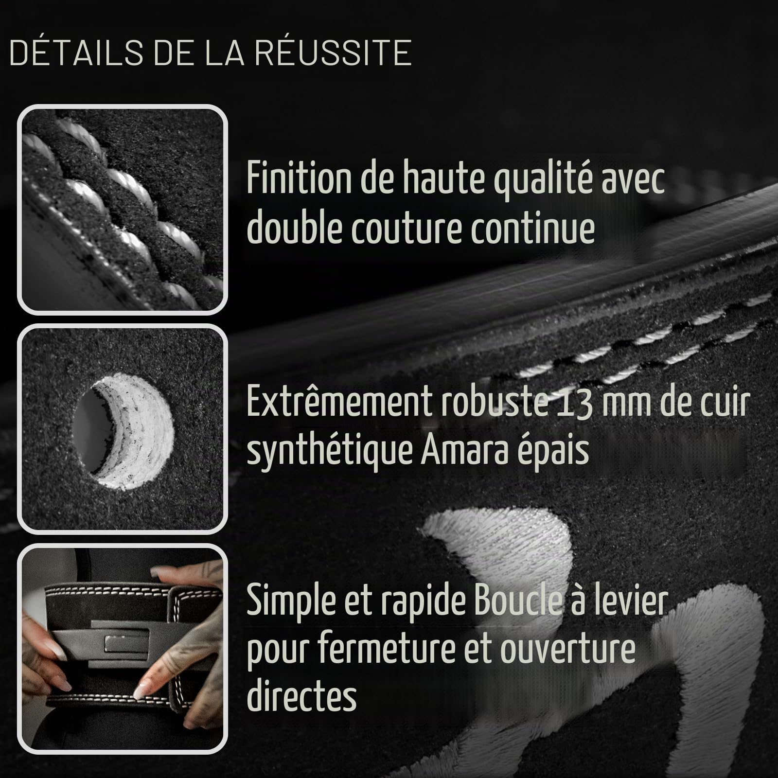Strength Shop Ceinture de force musculation 13 mm avec boucle à levier, Certifié IPF, ceinture musculation homme et femme, robuste et durable, stabilise le tronc et la colonne pendant l'entraînement