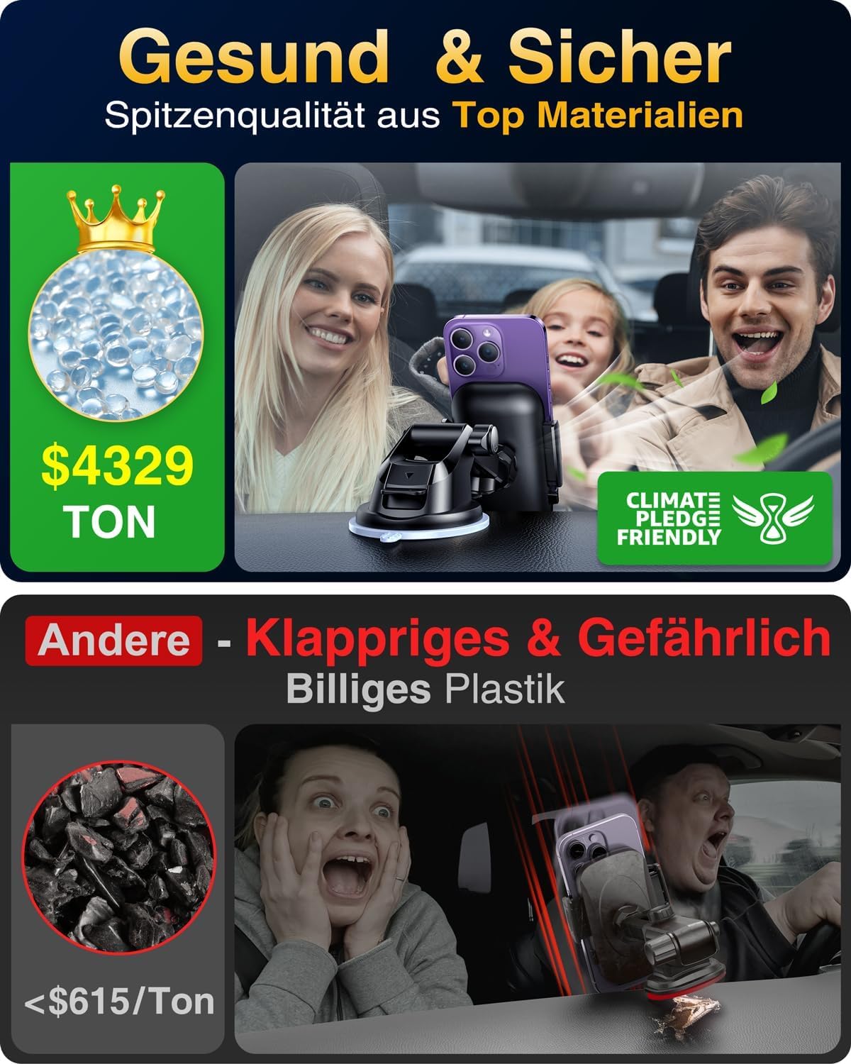 VANMASS 2026 Militärische Handyhalterung Auto Upgrade 4 in 1 Saugnapf Lüftung Handyhalter mit Klebepad Auto Handy Halterung Auto 360° Drehbar Handyhalter Auto Armaturenbrett Scheibe für iPhone Samsung