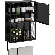 ETELI Small Bathroom Wall Cabinet Bathroom Storage Cabinet Wall Mounted with Door 3 Tier Medicine Cabinet Hanging Bathroom Storage Shelf Over Toilet with Towel Bar for Small Space Bathroom, Black