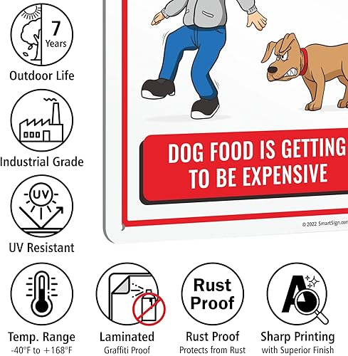Miniatura 7 de SmartSign Letrero de metal con texto en inglés "Trespassers Welcome - Dog Food Is Getting Expensive" de 14 x 10 pulgadas, aluminio laminado