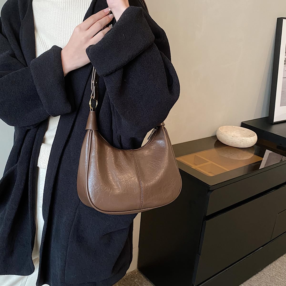 Hobo Bags for Women Small Shoulder Bag PU Leather Crescent Crossbody Underarm Handbags Tote Purse for Work Travel