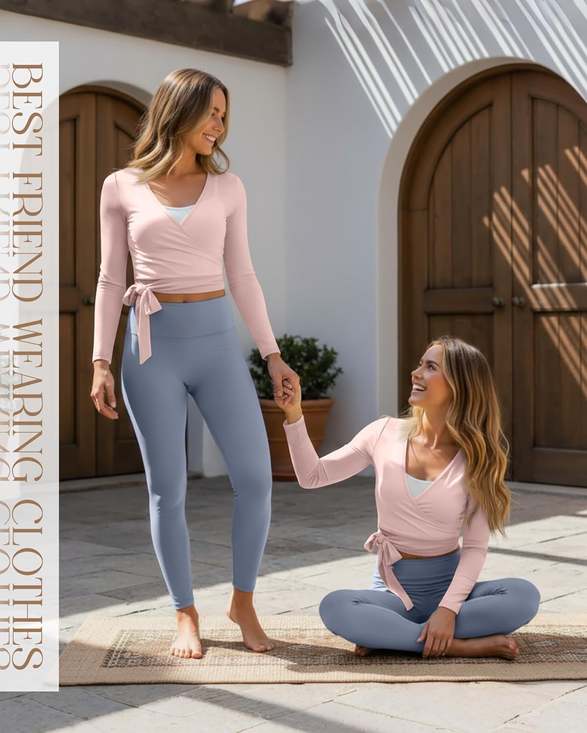 Women's Wrap Tie Tops Slim Fit Ballet Pilates Yoga Workout Active Shirts Long Sleeve V Neck Casual Tees(Pink,Small) - Image 6