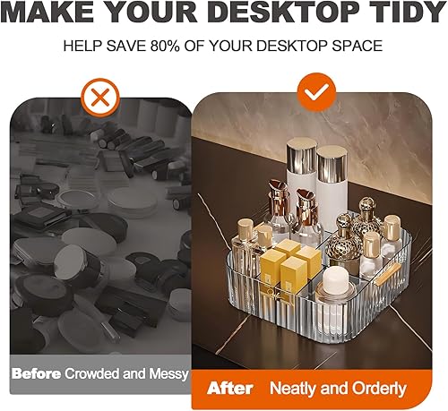 Miniatura 4 de DASITON Organizador de maquillaje acrílico, soporte para brochas de maquillaje con 9 ranuras, almacenamiento de maquillaje con asa, organizador de