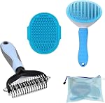 Dog Grooming Brush Shedding Kit - Dog Brush for Long Haired Dogs Short Haired Dogs, Dematting Comb for Dogs, Cat Hair Brush, Shedding and Flea Comb Kit Blue