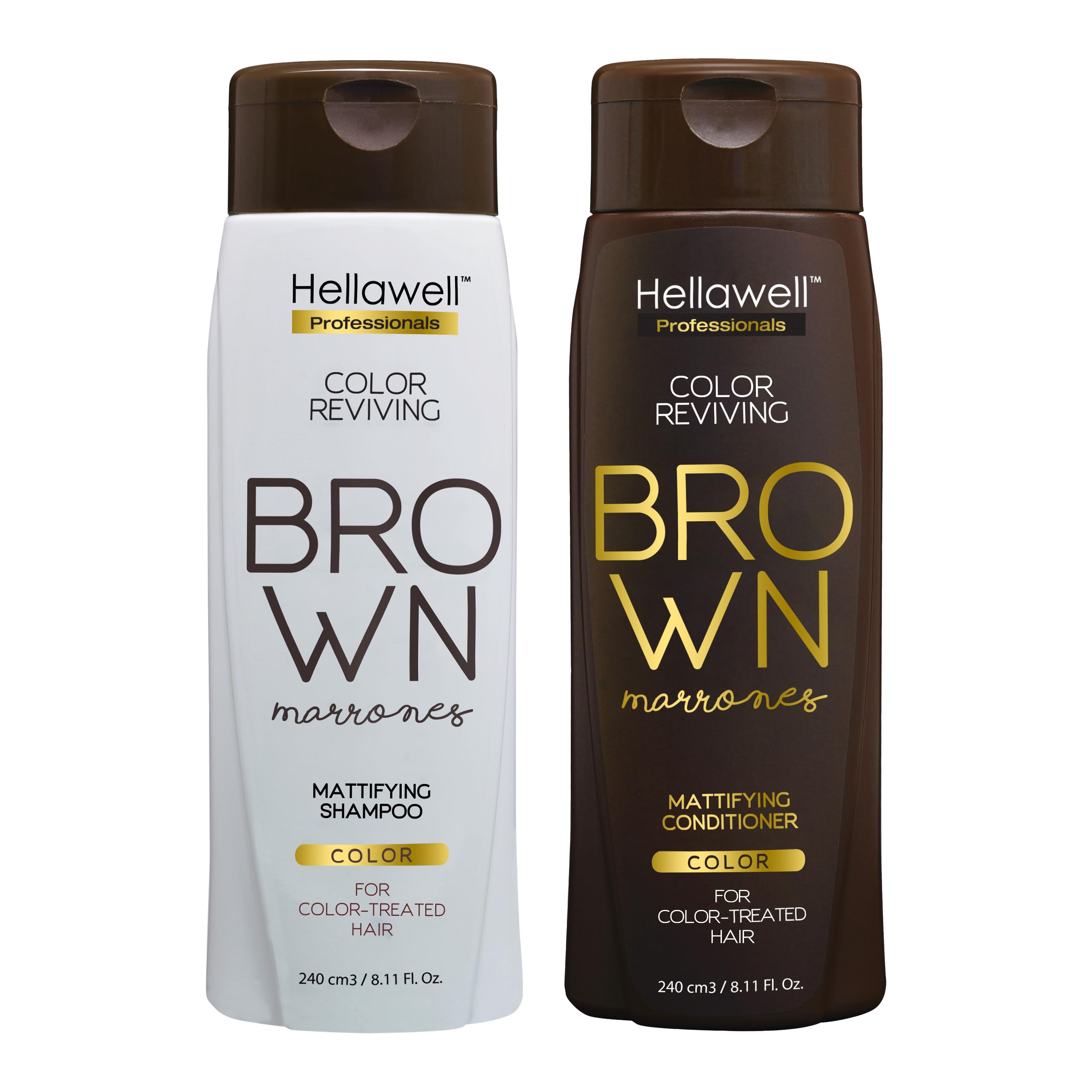 Hellawell Professionals Color Reviving | Color Shampoo and Conditioner Kit for Brown Hair | Brown Tones | For an Intense and Brilliant Color | 8.11 oz