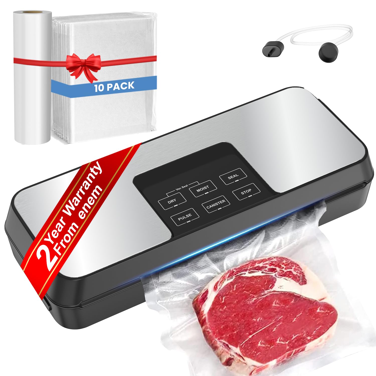 ENEM Vacuum Sealer Machine for Packing, Sealing Machine for Food Packets, 80kpa Automatic Dry & Wet Air Packet Sealer Machine, with 2 Year Warranty from Enem,With Free 1 Vacuum Roll,10 Vacuum Pouches