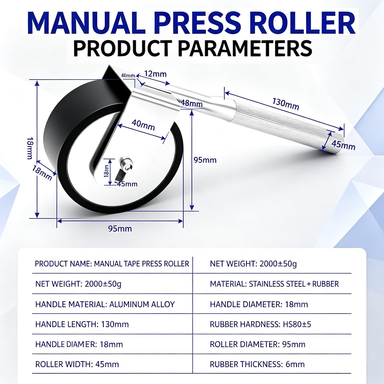 Rodillo estándar de 2 lb, probador manual de adherencia de cinta adhesiva | Kit de prueba de cinta sensible a la presión, for herramienta de prueba de fuerza de sujeción de resistencia al pelado