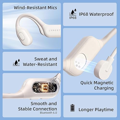 Miniatura 5 de LYPERTEK Auriculares de conducción ósea, auriculares de natación impermeables IP68, auriculares abiertos Bluetooth 6.0, auriculares deportivos de