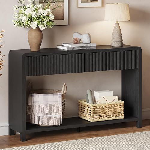 Miniatura 3 de FATORRI Mesa consola para entrada, moderna mesa de sofá con 2 cajones para sala de estar, mesas de pasillo de madera y mesas de sofá detrás del sofá