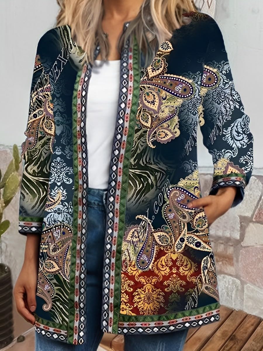 Akivide Women's Boho Ethnic Floral Print Long Sleeve Jacket Coat 2025 Trendy Fall Oversize Cardigan for Women with Pocket - Image 2
