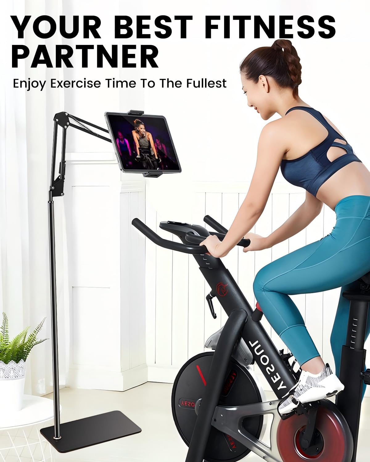 iPad Tablet Floor Stand, Overhead Phone Mount - Adjustable Angle Height Stretchable Arm Swivel Kindle Holder, Compatible with iPad Mini Air Pro Kindle Switch Cell Phones 4.7''-13'' Screen Devices