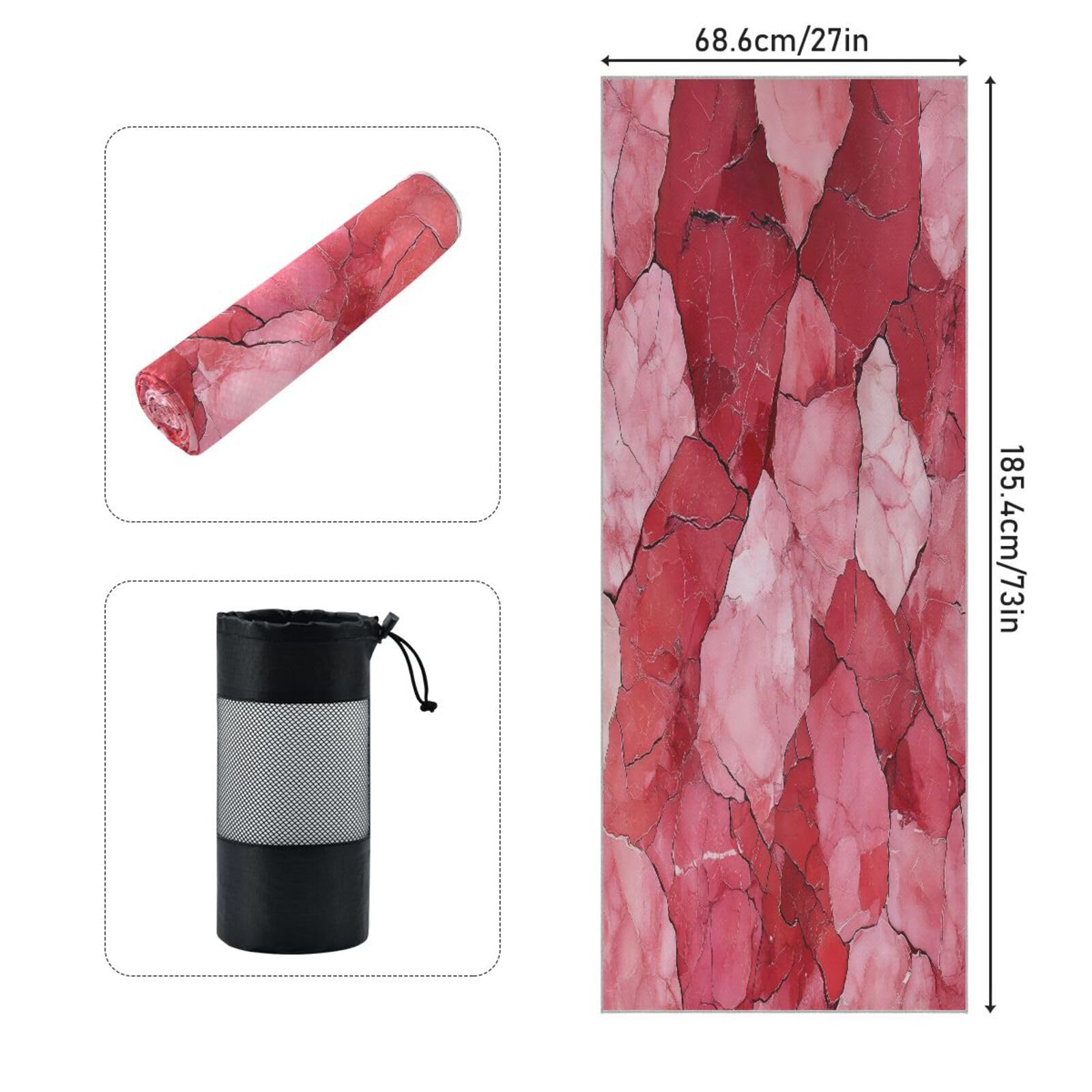 pnyoin Yoga Towel Pink and Red Art Piece Hot Yoga Mat Towel with Grip Dots Sweat Absorbent Non-Slip for Hot Yoga, 24