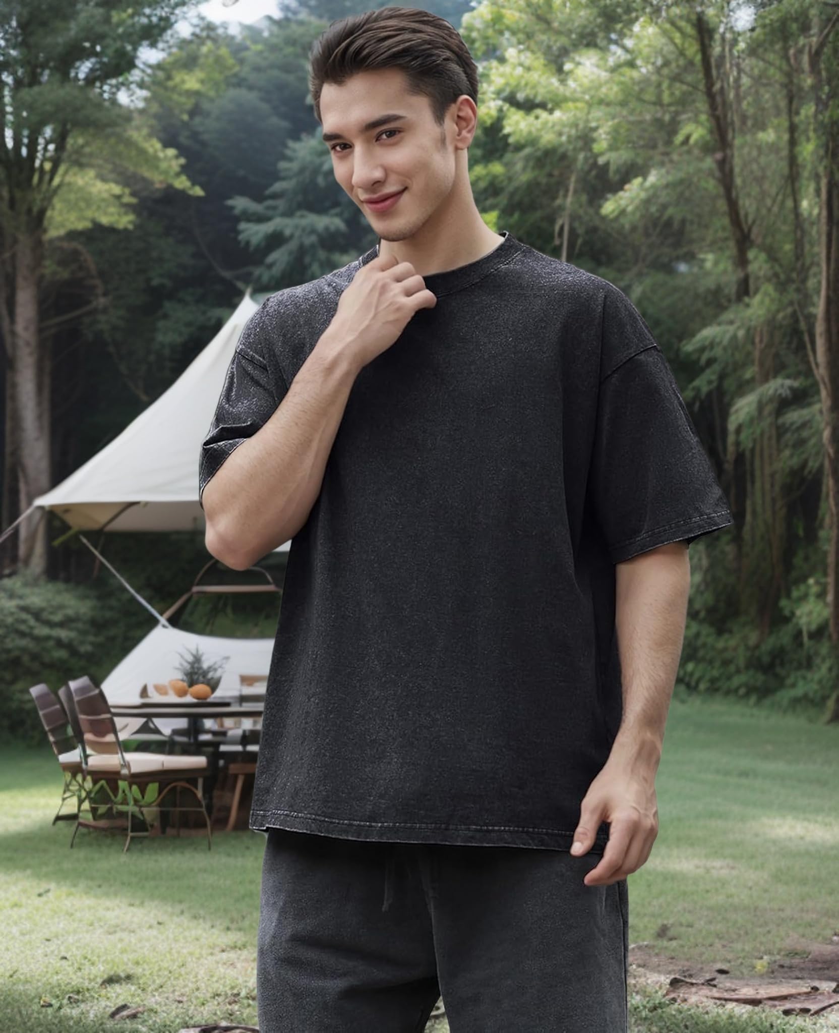 Herren Oversized T-Shirts Baumwolle Unisex Kurze Ärmel Casual Loose Wash Solid Basic Tee Tops