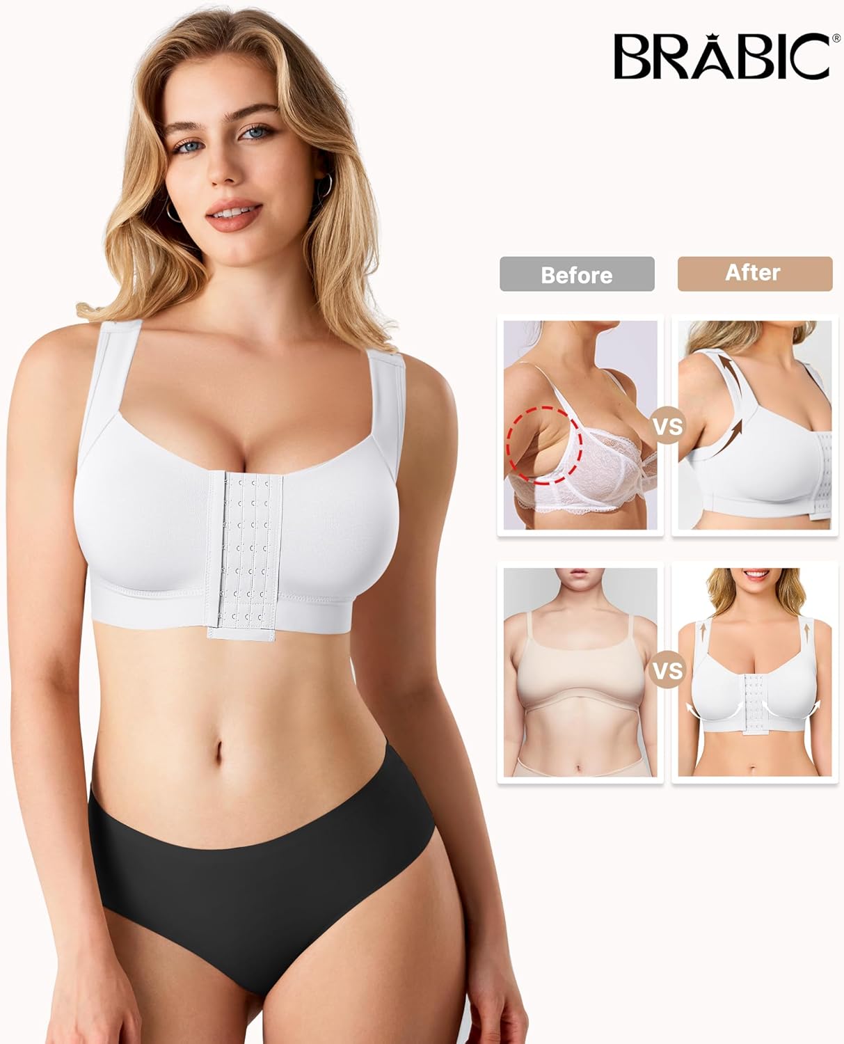 BRABIC Front Closure Post Surgery Compression Bras for Women Mastectomy Bra with Adjustable Straps Wirefree Bra - Image 4