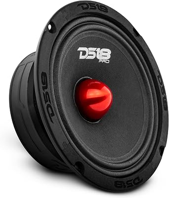 DS18 PRO-GM6B Loudspeaker - 6.5, Midrange, Red Aluminum Bullet, 480W Max, 140W RMS, 8 Ohms - Premium Quality Audio Door Speakers for Car or Truck Stereo Sound System (1 Speaker)