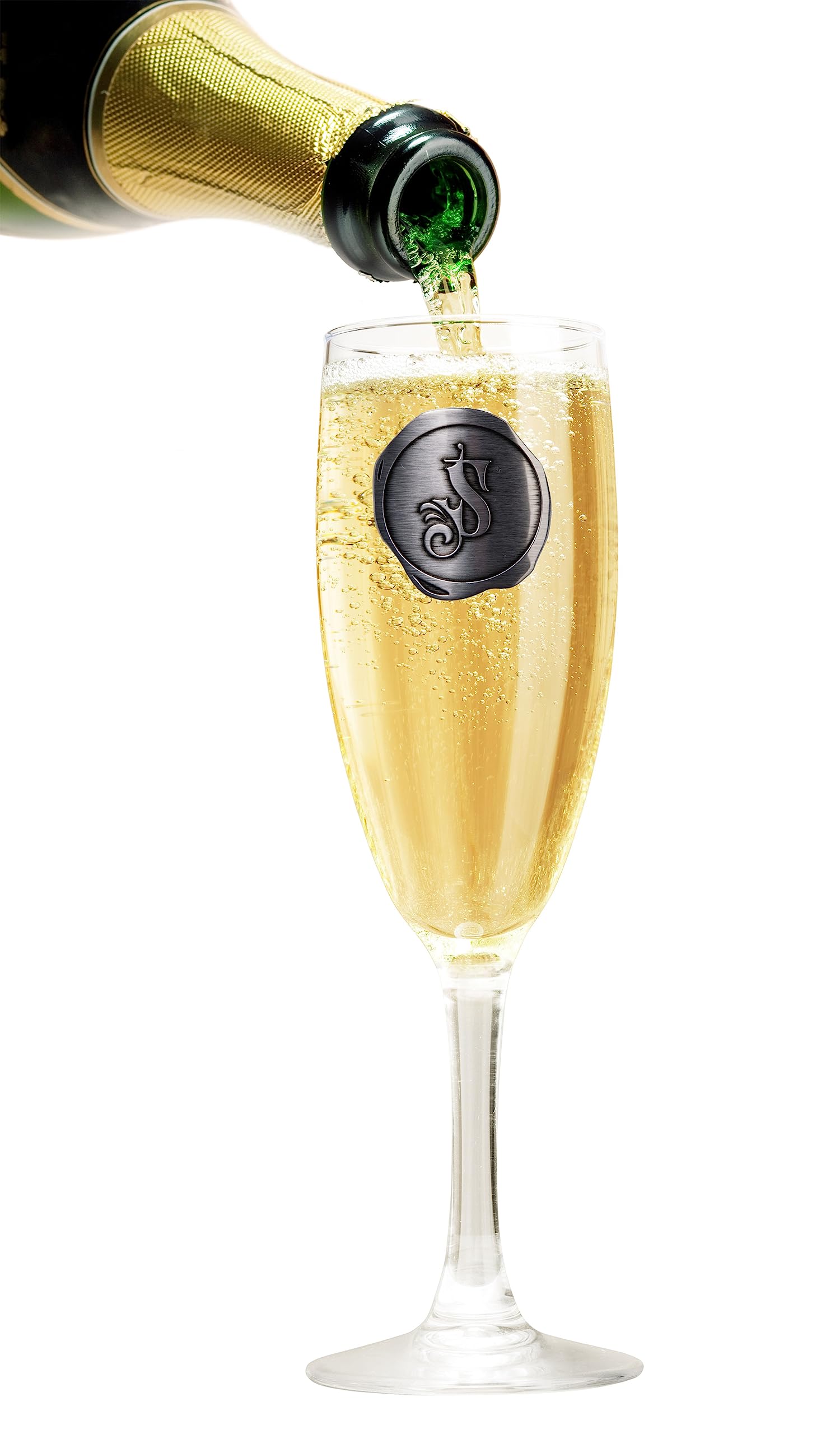 ukgiftstoreonline Aluminium Metal Monogram Initial Prosecco Champagne Glass Gift (Monogram S)