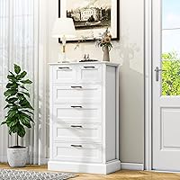 Vista 12 de Cómoda blanca con 5 cajones, almacenamiento vertical para dormitorio, cómoda alta de madera para pasillo, cómoda alta de madera con cajones