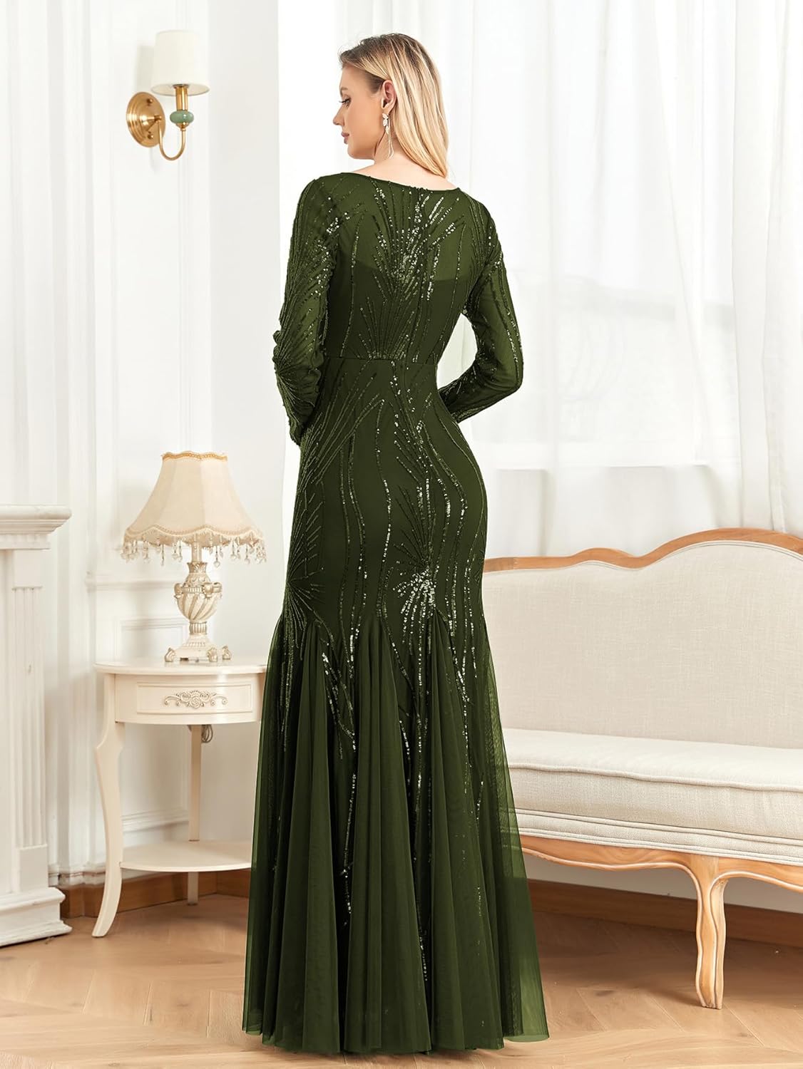 Long Sleeve Sequin Evening Dress Glitter Mermaid Long Gown for Mother of The Bride Or Wedding Guest - Image 2