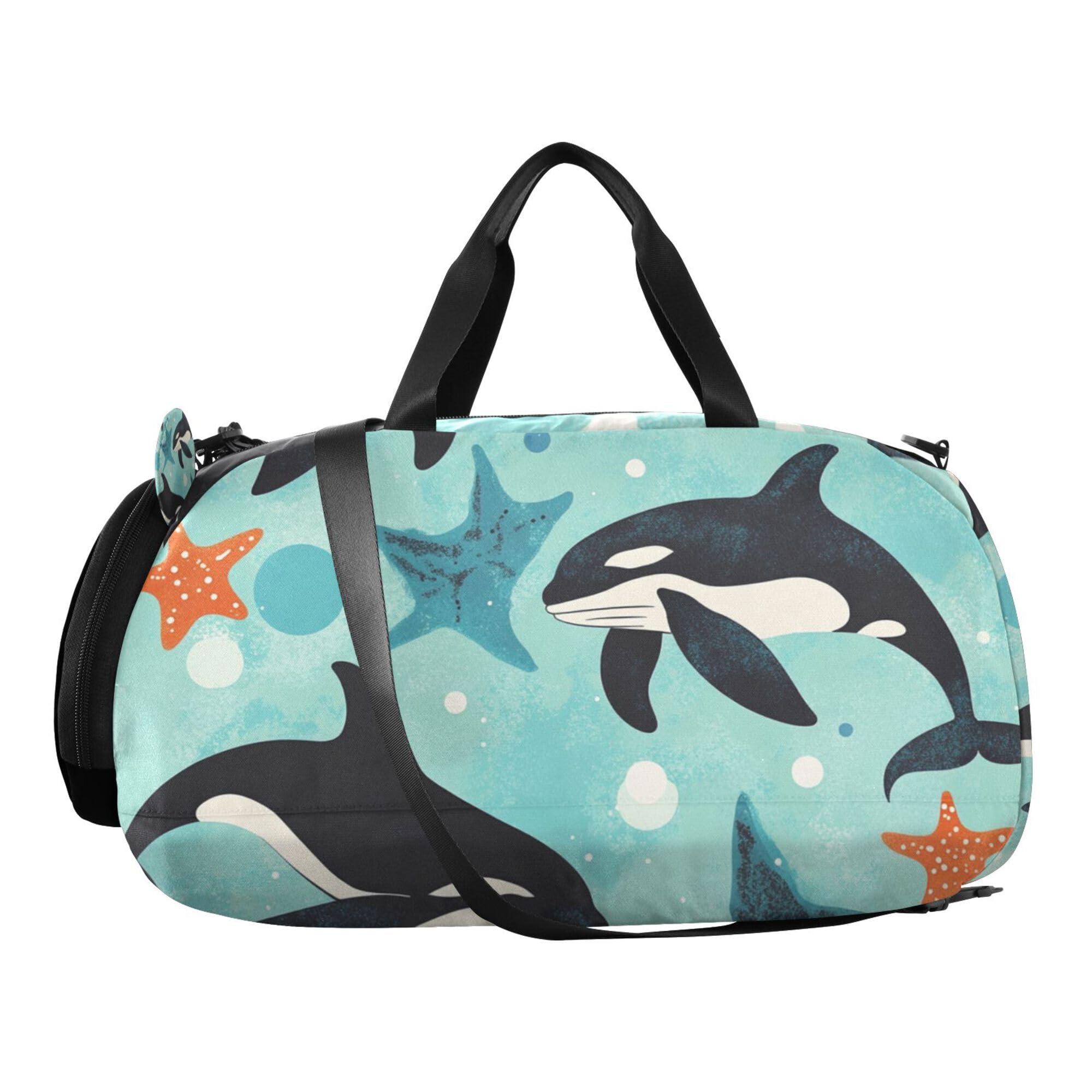 Glaphy Ocean Sea Sharks Green Duffle Bag for Toddler Boys Girls, Gym Sports Bag with Shoe Compartments, Kids Travel Overnight Weekender Shoulder Bag