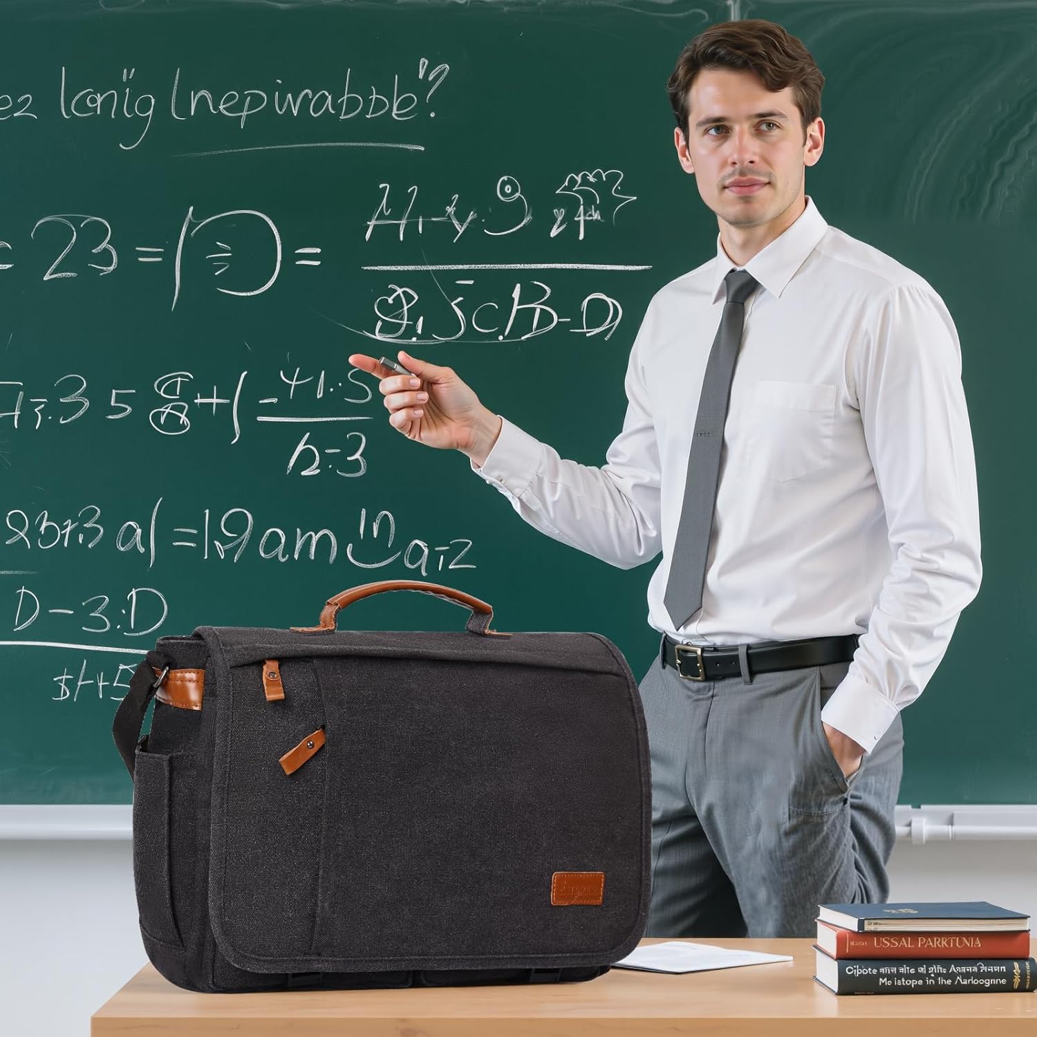 ESTARER Messenger Bag 17.3 Inch, Mens Computer Bag for Teacher/College/Work/Travel, Water-resistant Canvas Laptop Bag Satchel Briefcase, Dark Grey - Image 2