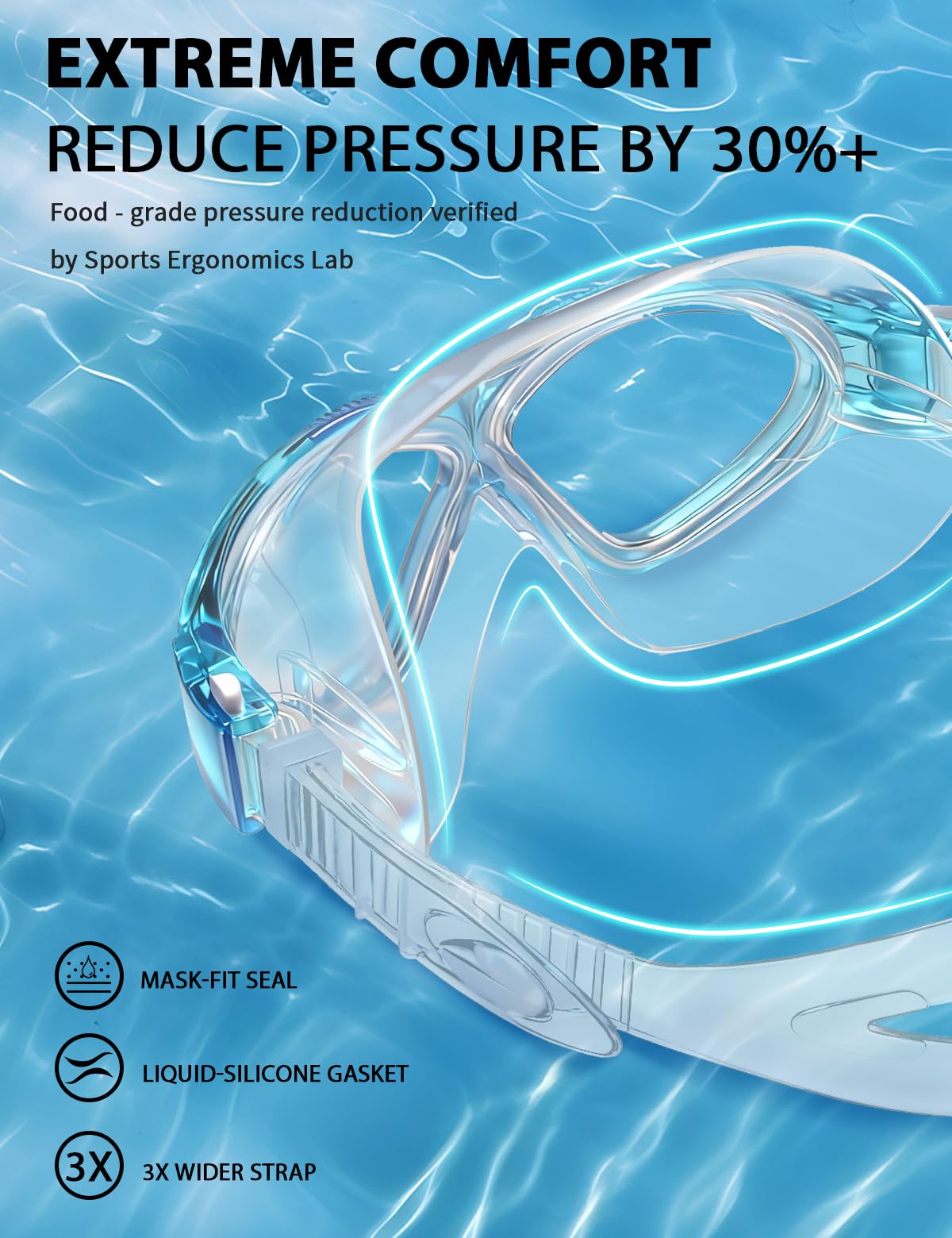 Lunettes de natation pour adulte - En silicone liquide - Anti-buée - Pour homme et femme - Avec vision claire à 180 ° - Anti-buée - Anti-buée - UV