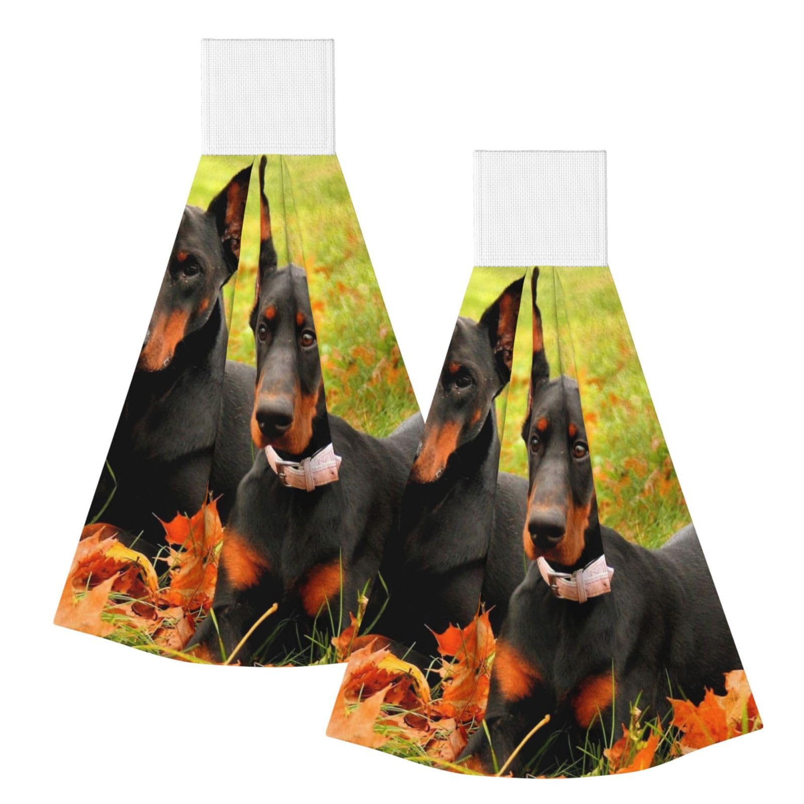 DOPKLNA Beautiful Autumn Doberman, 2 Pcs Hanging Coral Fiber Hand Towels for Bathroom, Absorbent Kitchen Towels