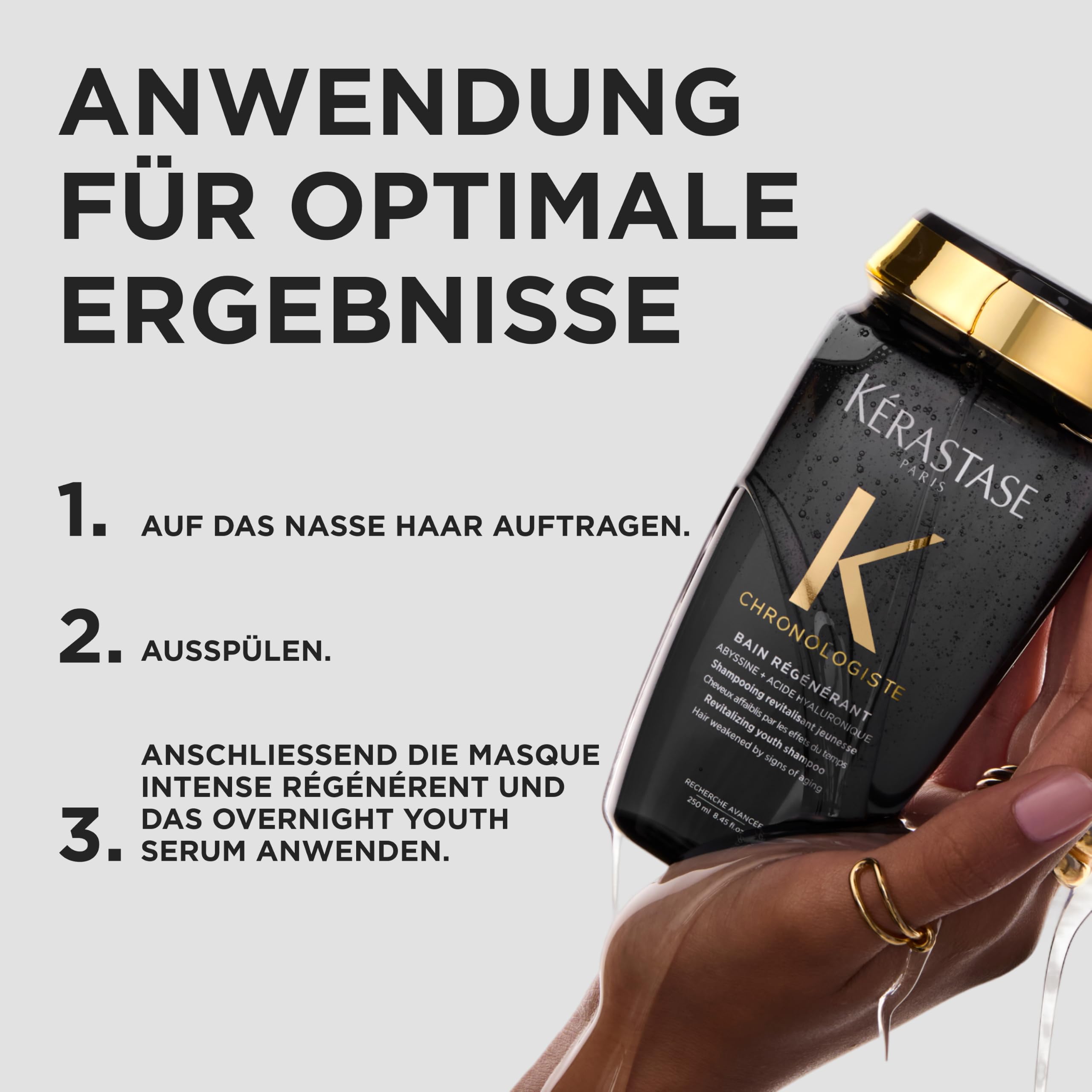 Kérastase Chronologiste Bain Régénérant Shampoo Refill, Anti-Aging Pflege mit Hyaluronsäure & Abyssin, für kräftigeres, glänzenderes Haar, Nachfüllflasche, 500 ml