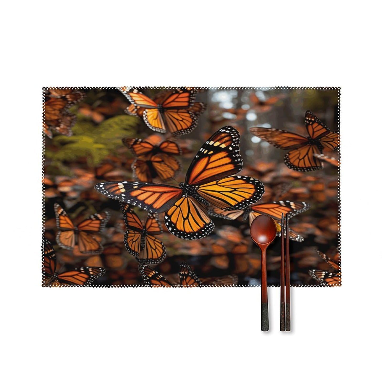 Monarch Butterflies Placemats Set of 6 Non-Slip Heat Resistant Table Mats Canvas Washable Cloth Place Mats Easy to Clean Premium Placemat for Kitchen Dining Table Decoration