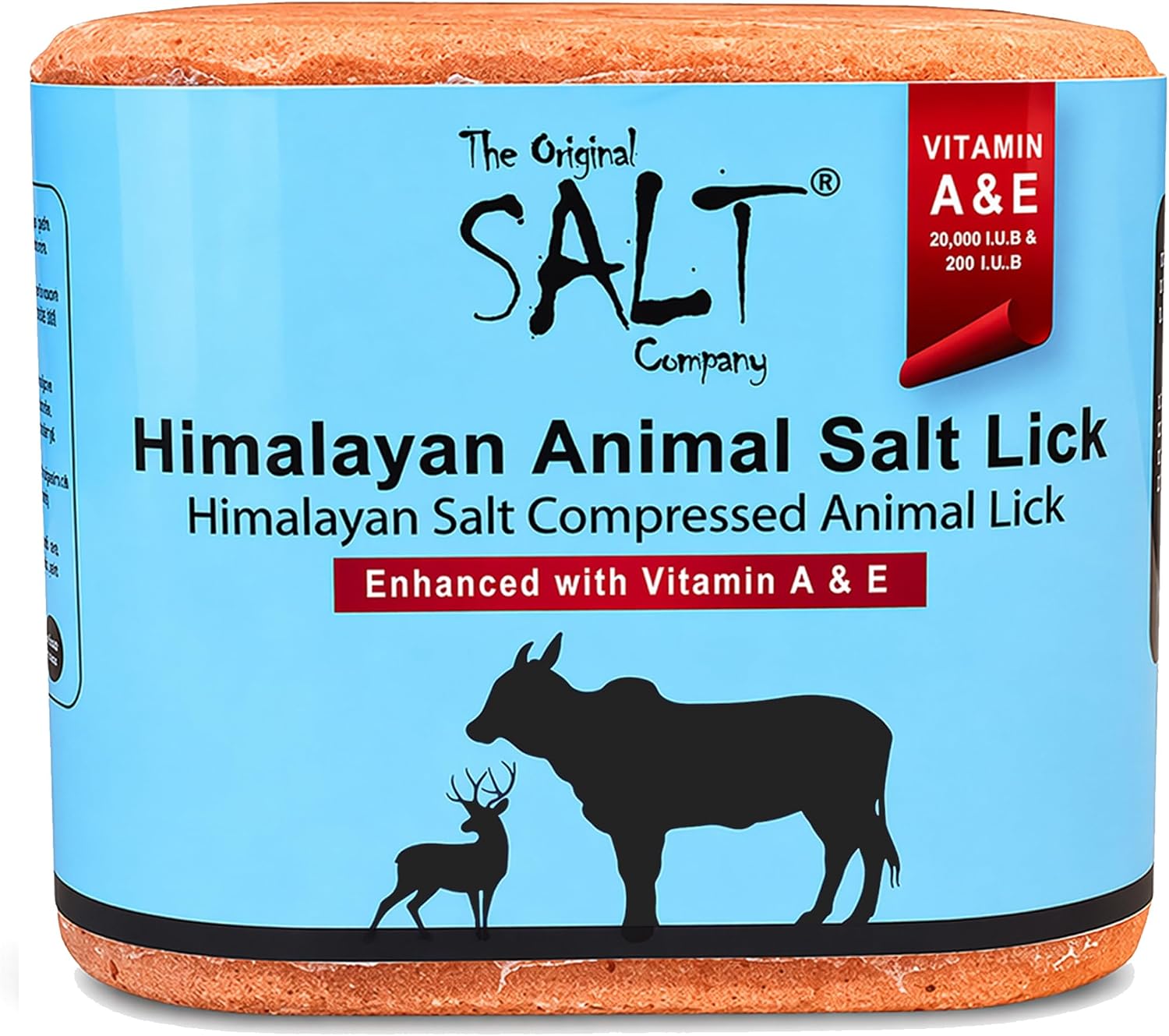 Himalayan Animal Salt Block 5 lb with Vitamins A & E – Fortified Mineral Salt Lick for Horses & Livestock – Compressed Pink Himalayan Block for Stall & Controlled Feeding