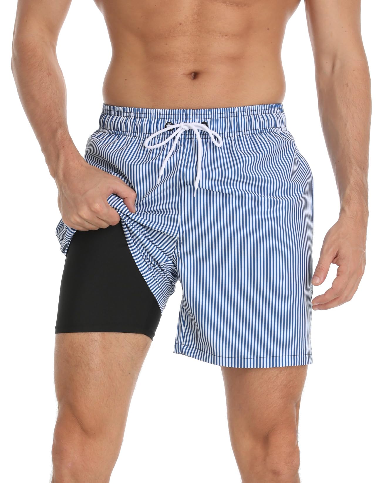 Badehose Herren Badeshorts 2-in-1 Schnelltrocknend Badehose für Herren Badehosen Schwimmhose Männer Badehose mit Innenhose und Reißverschlusstaschen