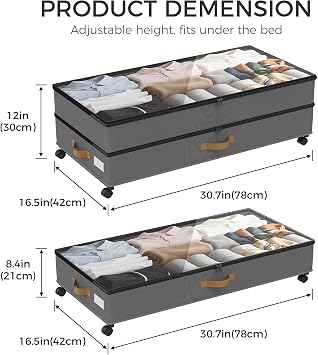75L 4 Pack Adjustable Under Bed Storage with Wheels