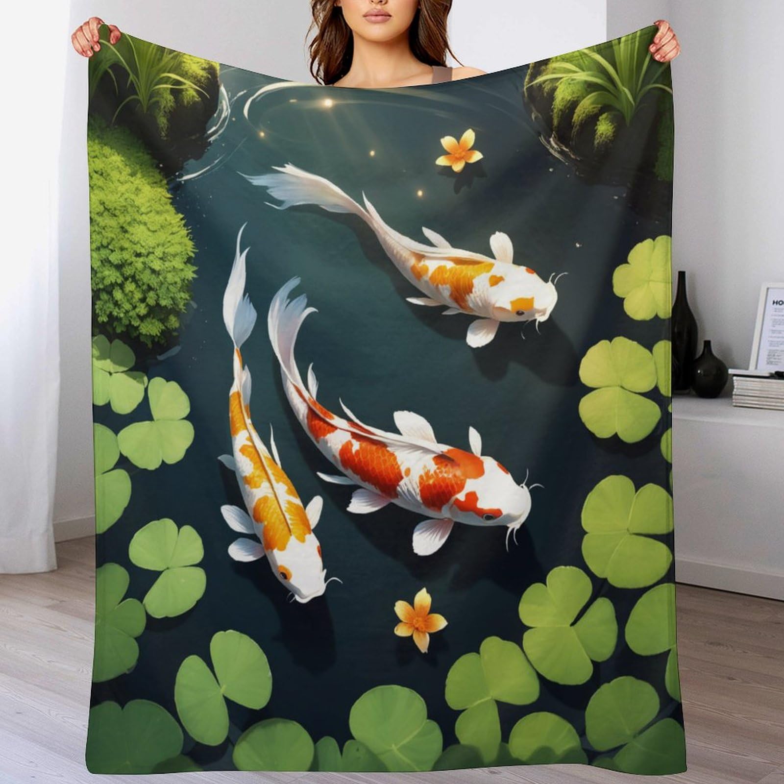 Couverture motif koi cadeau idéal en flannel douce pour les passionnés du Japon