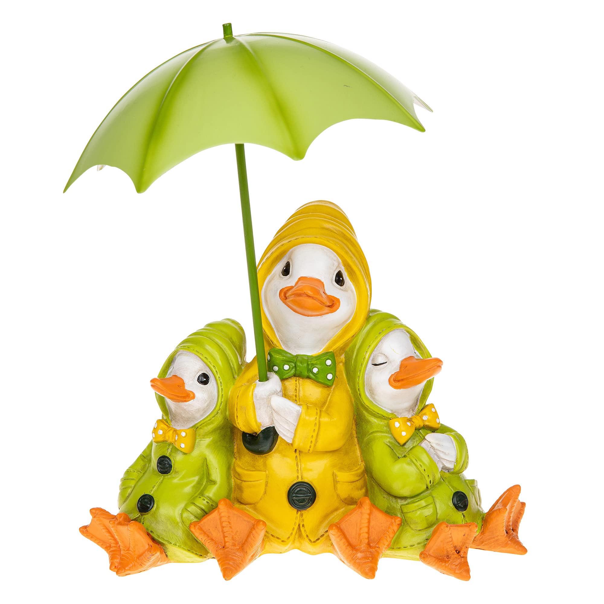 Shudehill Giftware Yellow,Green Puddle Duck Mum And Baby With Green Umbrella Ornament Figurine