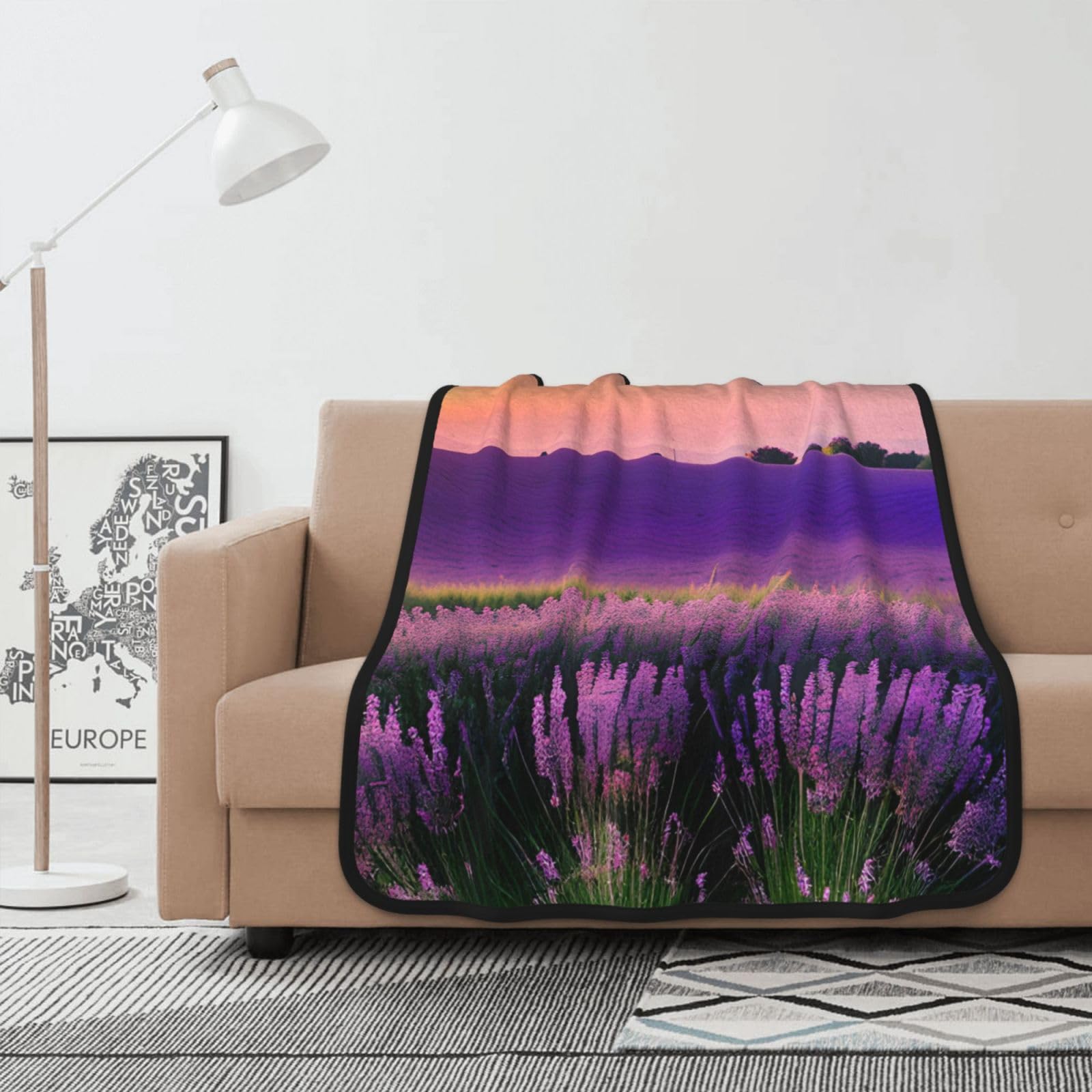 Couverture polaire double face lavande en flanelle douce thermique