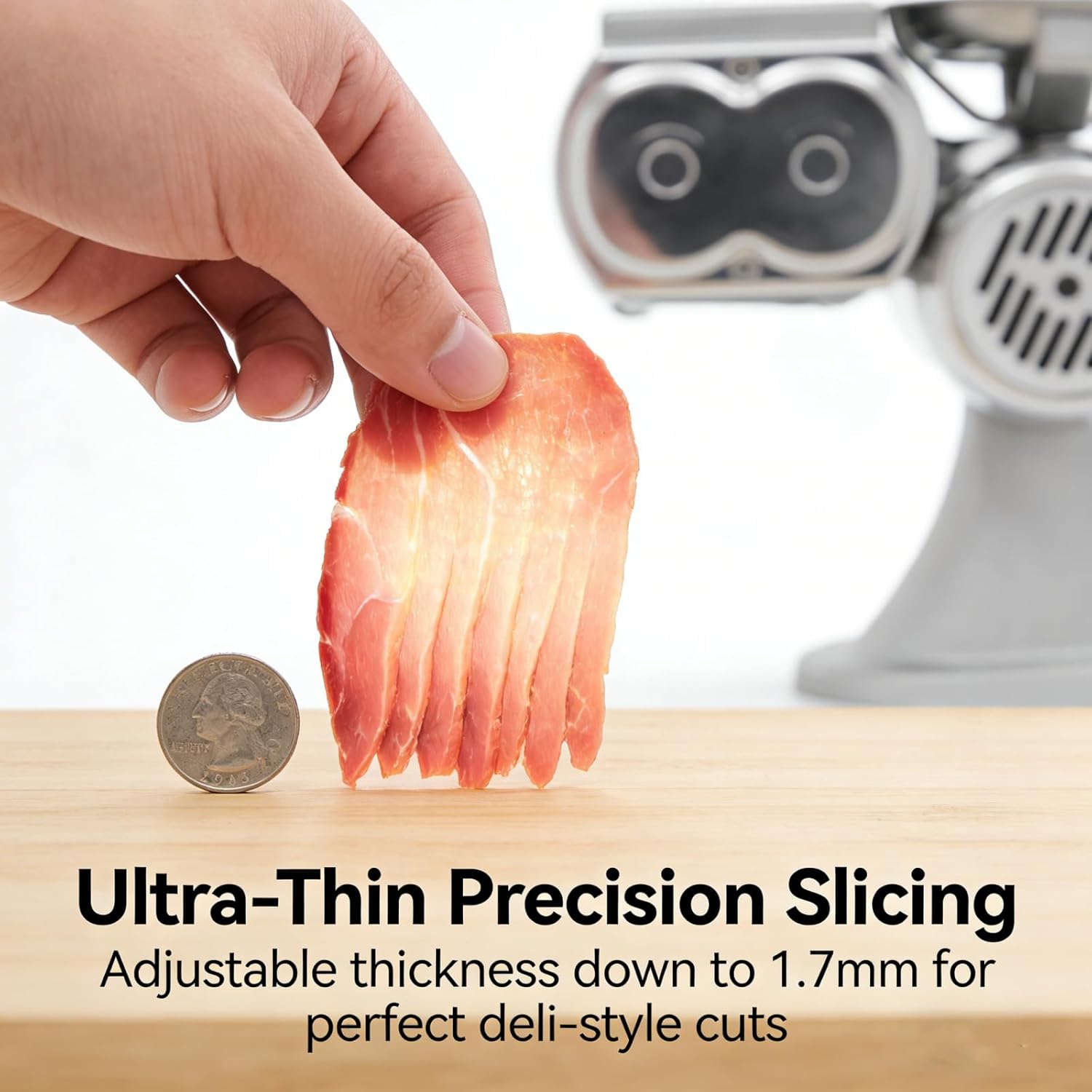 Electric Meat Cutter Machine Automatic Meat Slicer Deli Food Slicer Fish Slicing Machine with 1.7mm Blade for Family Kitchen (1.7MM)