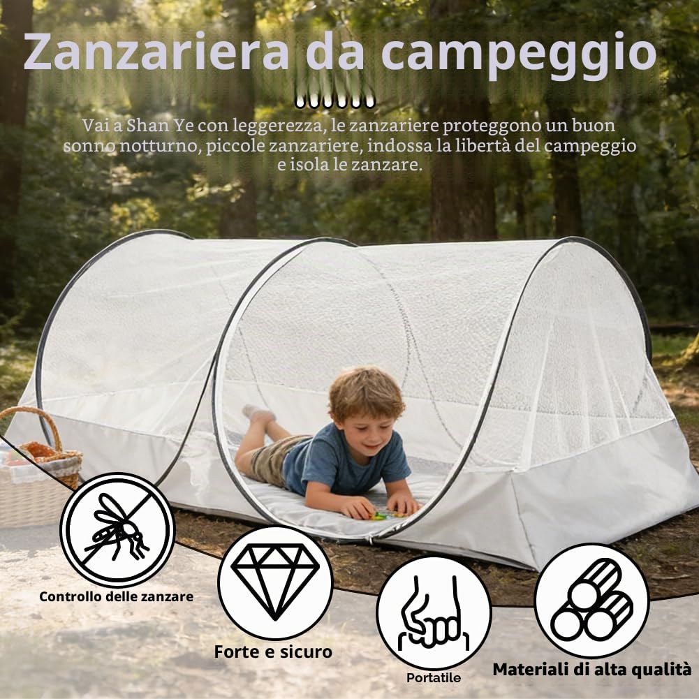 Zanzariera Pop Up 200 x 100 x 73 cm, zanzariera da viaggio e tenda da letto per bambini e campeggio, zanzariera pieghevole letto da viaggio con cerniera, facile da trasportare