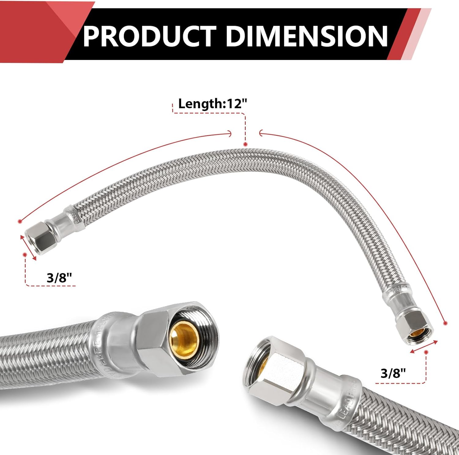 (Pack of 50) EFIELD 12 Inch 3/8" X 3/8" Compression Connection, Polymer Braided Dishwasher Connector Supply Line,(HOSE112)