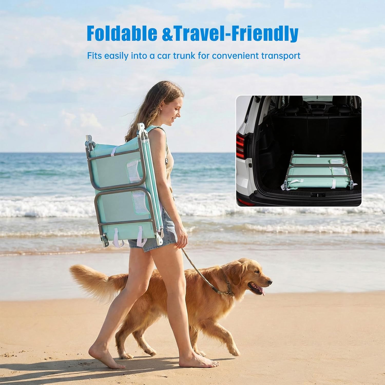 SUNNYFEEL Beach Lounge Chair, Backpack Reclining Beach Chairs Lay Flat, Sun Face Down Tanning Chair, Folding Camping Chairs Portable Camp Cot with Backpack Straps for Outdoor/Picnic/Lawn