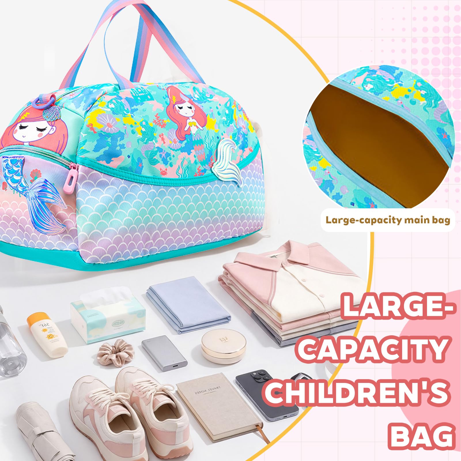 LUKIUP Borsa sportiva per bambini, borsa da nuoto per bambini, borsa da viaggio per viaggi, fitness, sport, Sirena, Classico