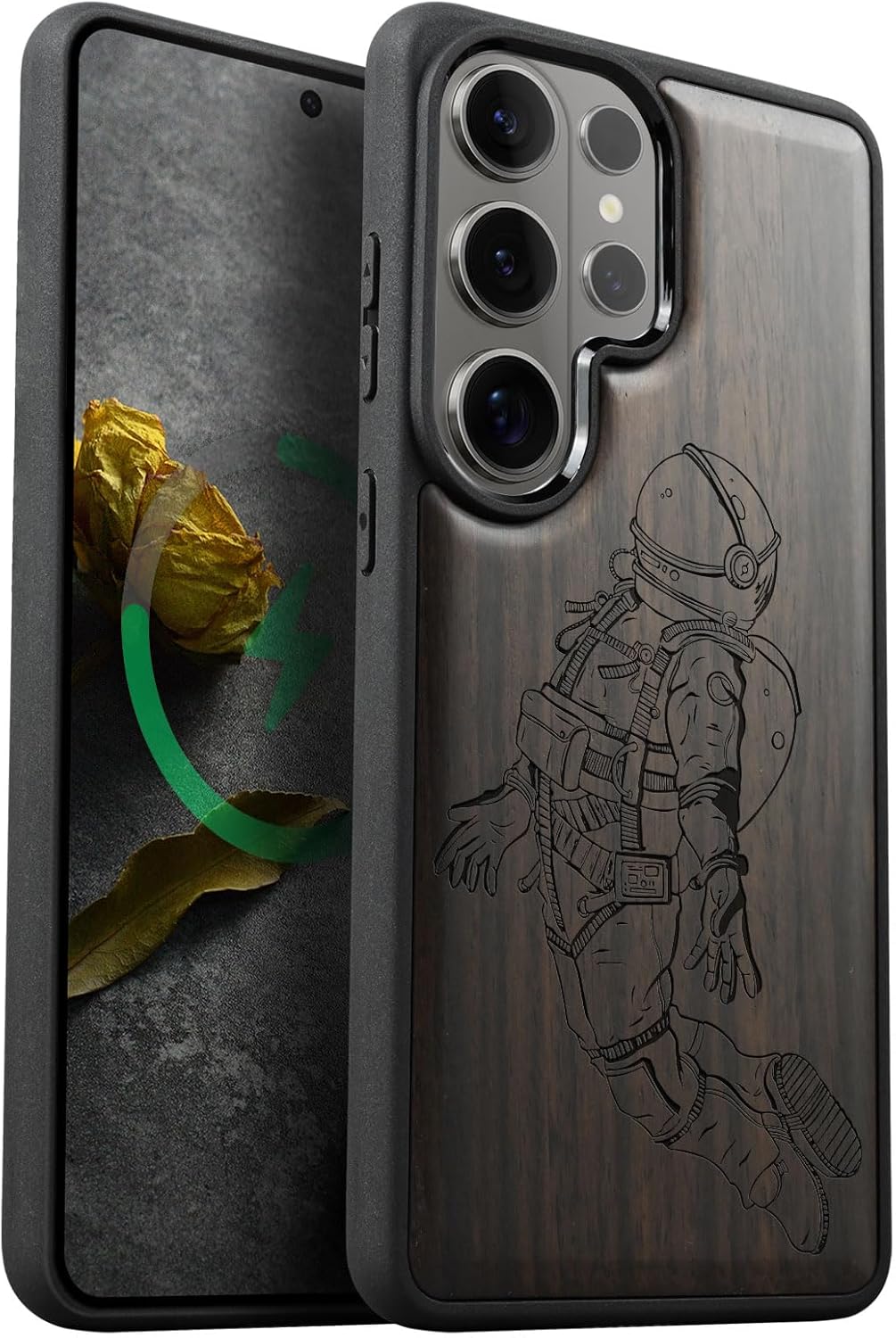Carveit Magnetic Wooden Case for Samsung Galaxy S26 Ultra Case 2026, TPU Shockproof Cover & Wood Artisan Engraved, Compatible with MagSafe Wireless Chargers (Floating Astronaut) Walnut
