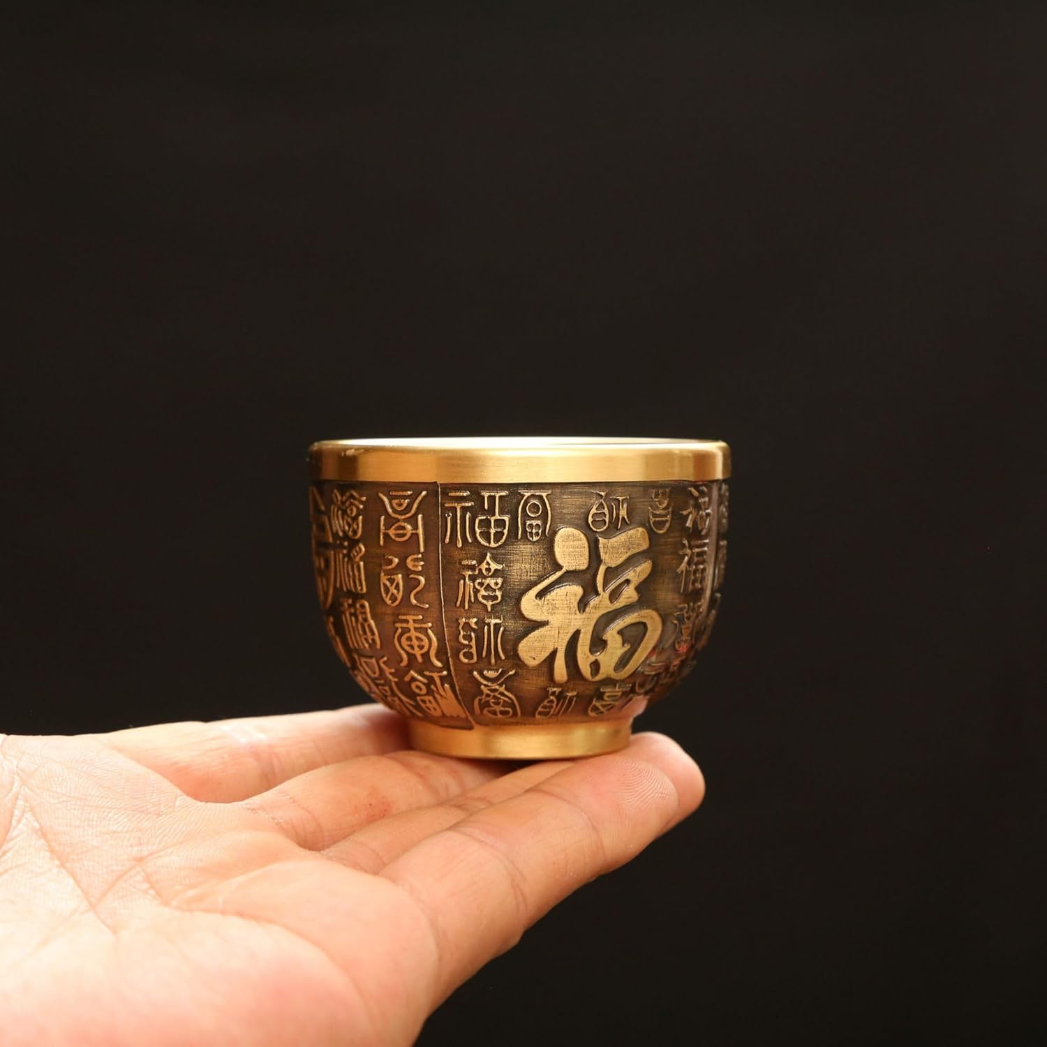 龙凤百福杯客厅桌面供桌玄关摆件装饰品 Feng Shui Gourd Keychain with Five Emperors Money Bring Good Luck and Wealth,home Office Other Scenes and Gifting 金色百福杯