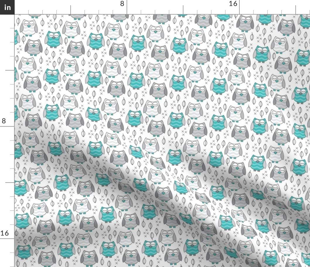 Spoonflower Fabric - Small Teal Grey Owls Cute Owl Woodland Animal Printed on Petal Signature Cotton Fabric by The Yard - Sewing Quilting Apparel Crafts Decor